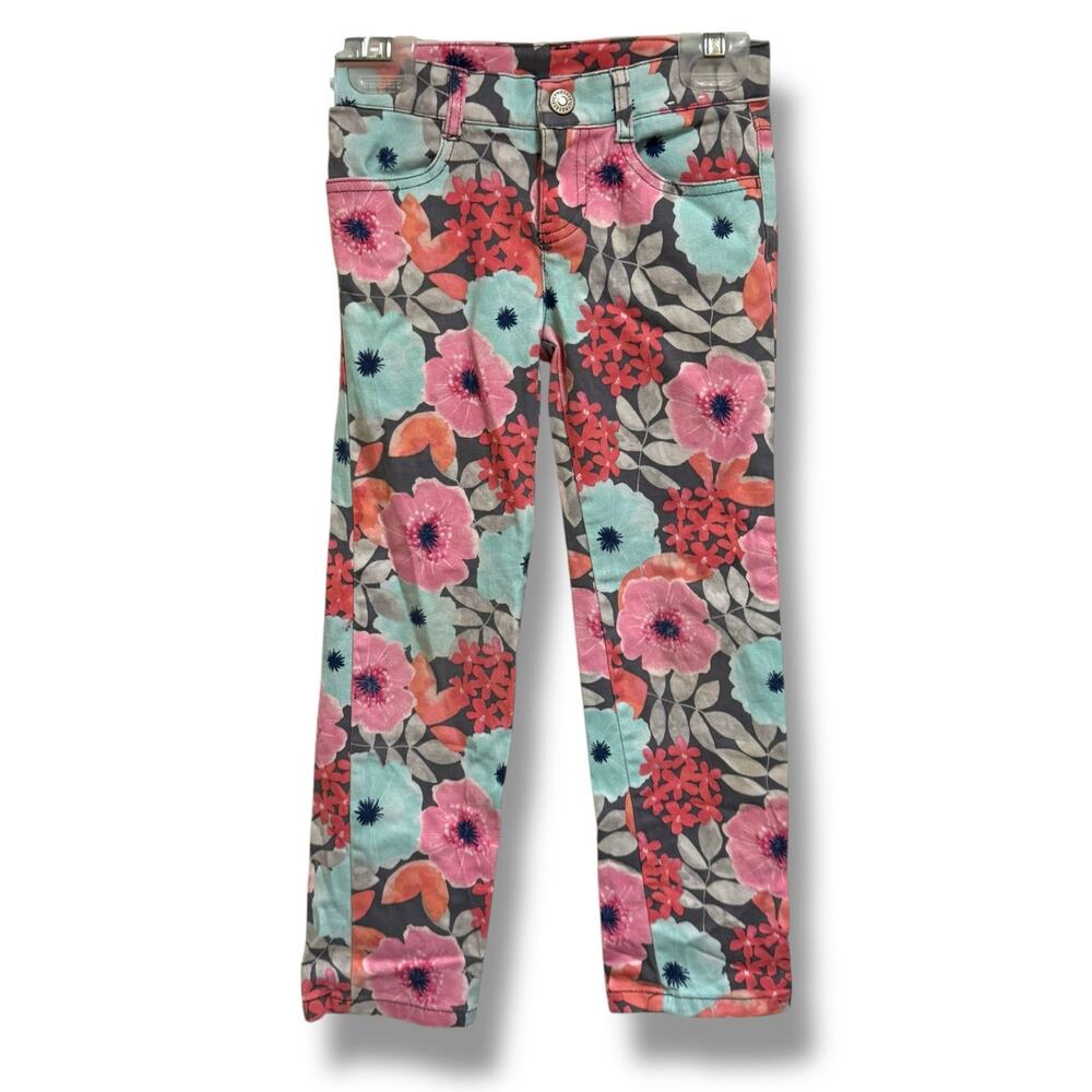 Gymboree Girls Pants Enchanted Winter Flowers Gray Pink Size 5‎
